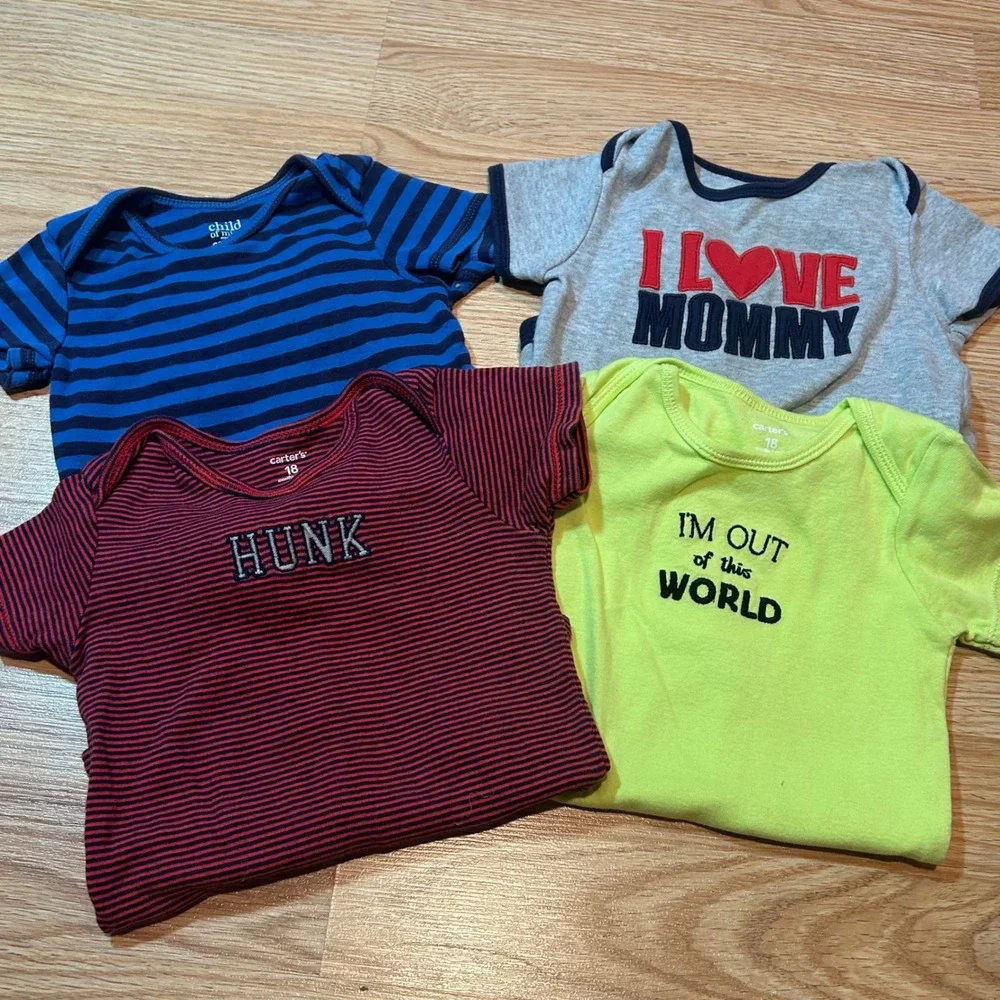 Carters Baby Boy Bodysuit Lot of‎ 4 Blue Red Green Grey 18M 24M Striped Graphic